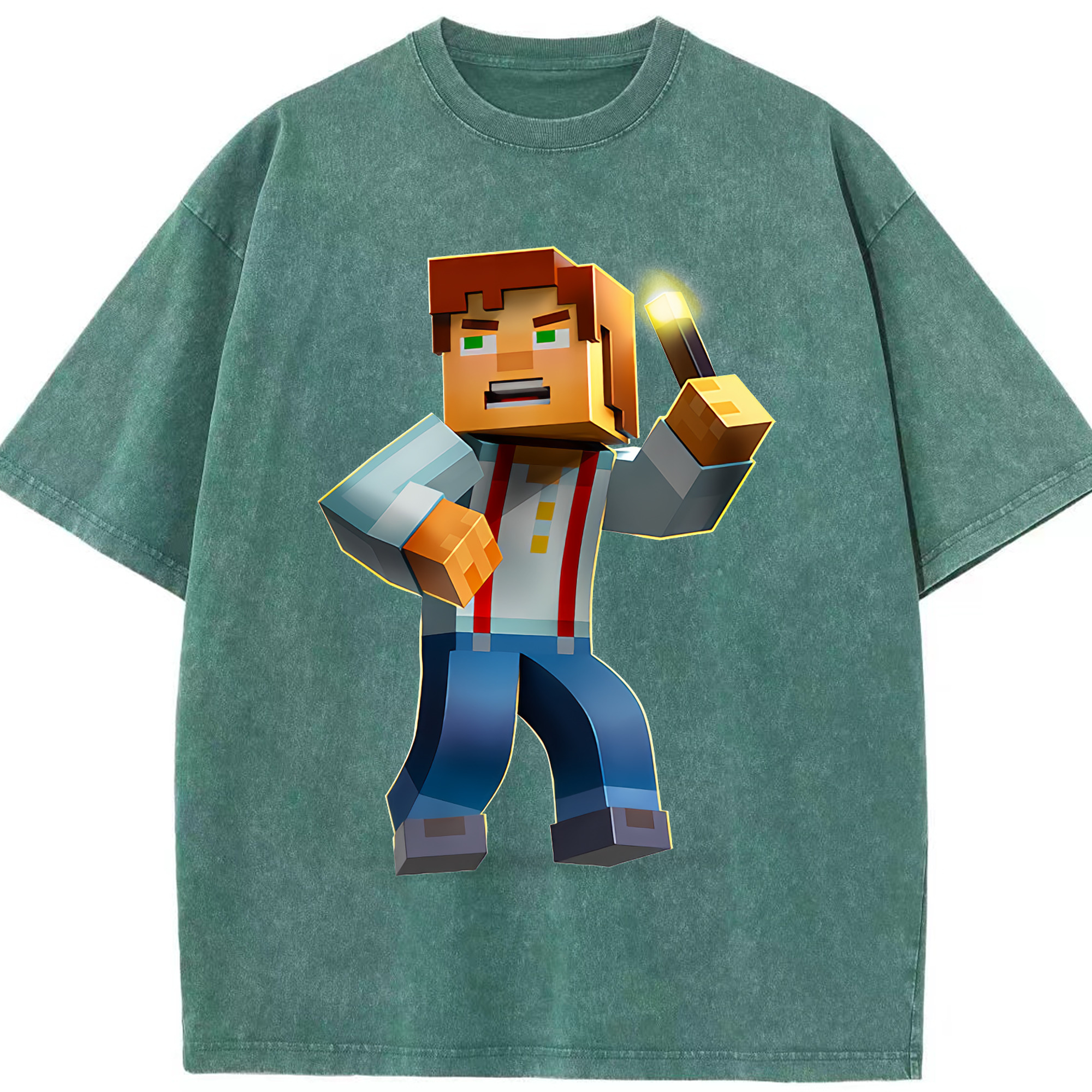 （画像用） マインクラフト ブロックの世界 Minecraft MC Block world 綿100% ヴィンテージ風 半袖Tシャツ（フロントプリント）